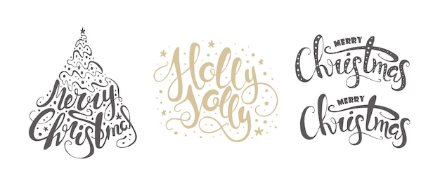 Merry Christmas and Happy New Year typography collection Holiday related lettering templates