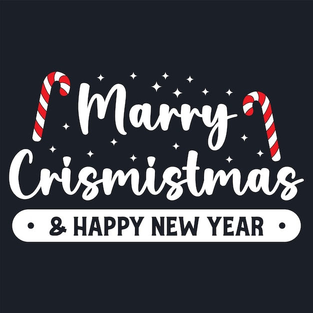 Merry Christmas and Happy New Year typography Vector vintage illustration