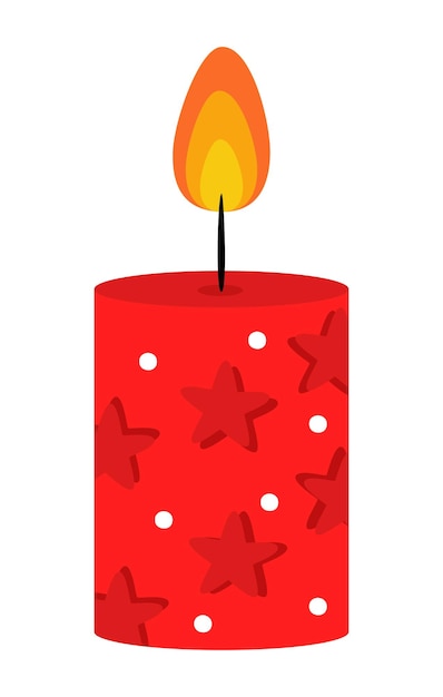 Merry Christmas and Happy New Year. Vector graphics. EPS 10. Red candle with stars.