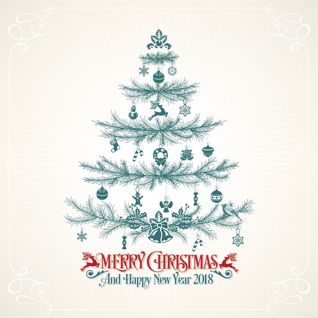 Merry Christmas And Happy New Year Vintage Background With Typography