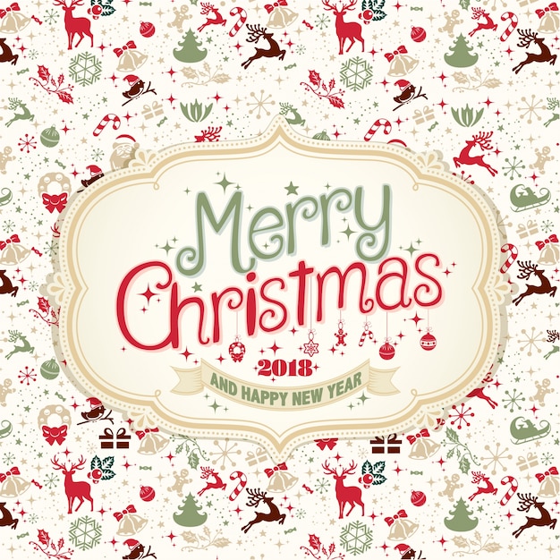 Merry Christmas And Happy New Year Vintage Background With Typography