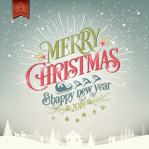 Merry Christmas And Happy New Year Vintage Background With Typography