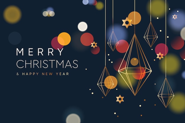 Merry Christmas and Happy New Year web banner with gold crystal decor Vector image