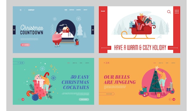 Merry Christmas and Happy New Year Website Landing Page Set.