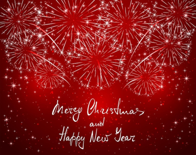 Merry Christmas and Happy New Year with red sparkle firework