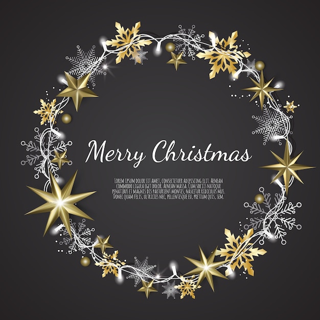 Merry Christmas and Happy New Year, Xmas background with Shining gold and silver Snowflakes, Greeting card, holiday banner,