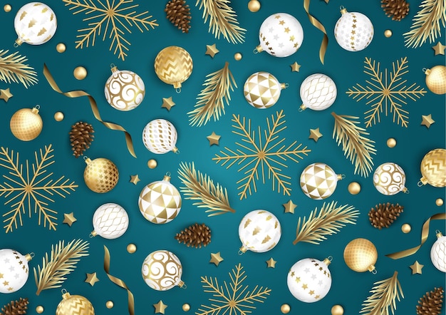 Merry Christmas and Happy New Year Xmas background with Snowflakes and balls design