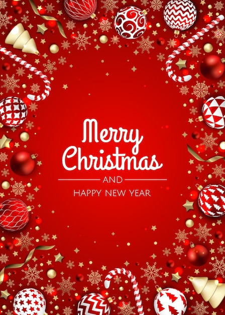 Merry Christmas and Happy New Year Xmas Festive background with realistic 3d objects blue and gold balls