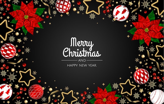 Merry Christmas and Happy New Year Xmas Festive background with realistic 3d objects blue and gold balls