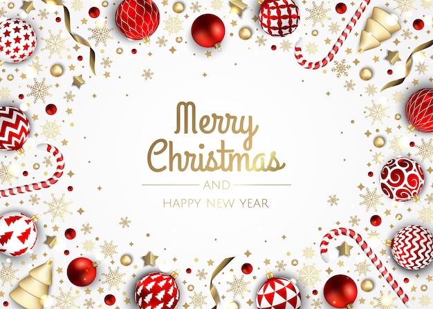 Merry Christmas and Happy New Year Xmas Festive background with realistic 3d objects blue and gold balls