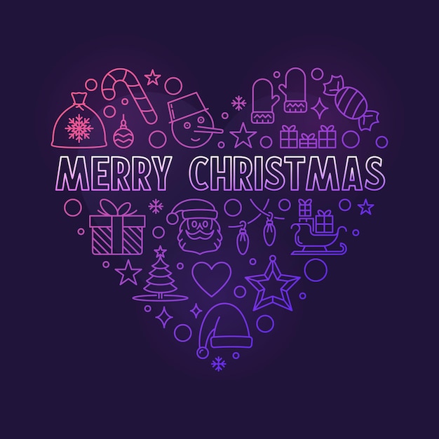 Merry Christmas heartshaped vector linear colored illustration