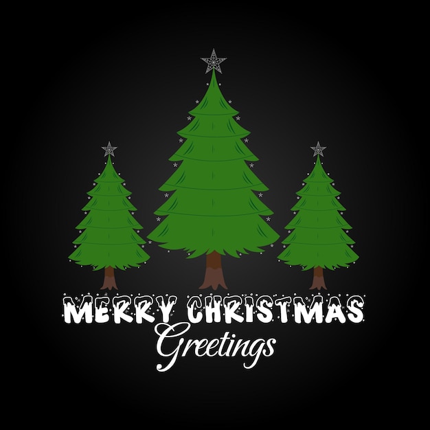 Merry Christmas holiday greetings quotes t shirt design with christmas tree on dark background