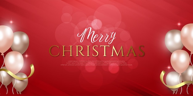 Merry Christmas horizontal banner with balloons background on the right and left side