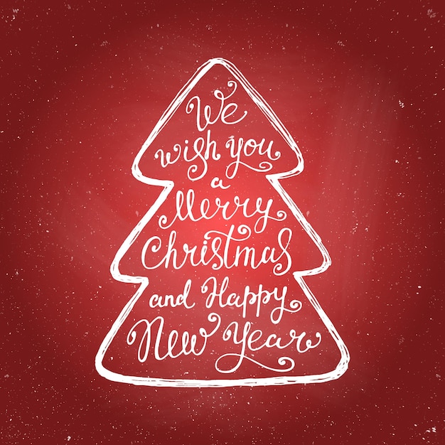 Merry Christmas lettering chalk on red background