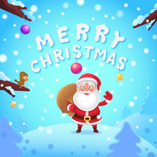 Merry Christmas  lettering with Santa Claus