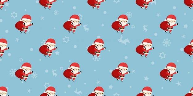 Merry Christmas, Little santa claus seamless pattern.