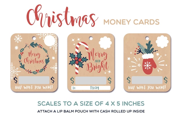 Merry Christmas Merry and bright greeting cards Christmas gift card money card template