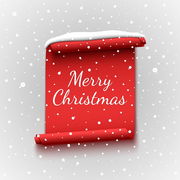 Merry Christmas message on paper scroll with snow