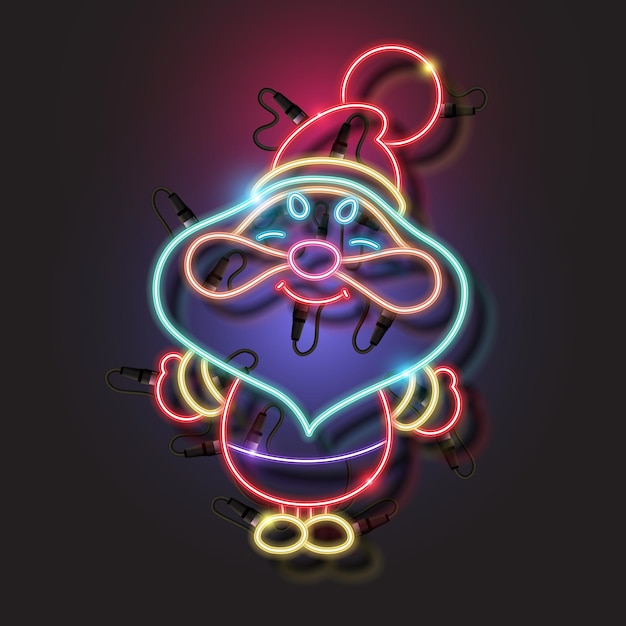 Merry Christmas neon design Snowman light glow cute vector