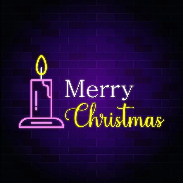 Merry Christmas neon text sign with candle