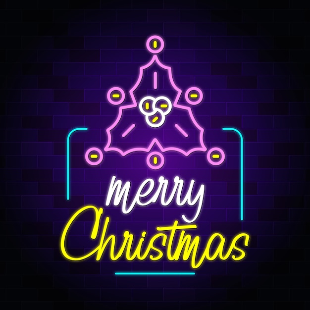 Merry christmas neon text  with floral neon 