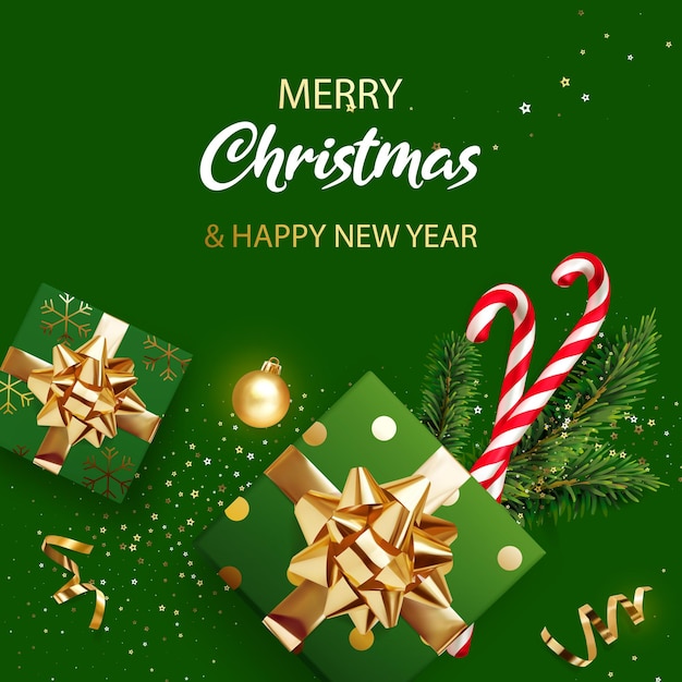 Merry christmas and new year banner green xmas background