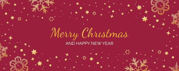 Merry Christmas and New Year card with abstract gold decoration on Viva Magenta color background