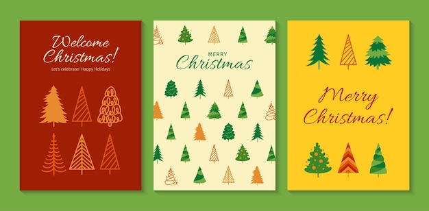 Merry Christmas New Year cover postcard with tree xmas traditional symbol pine invitation design set