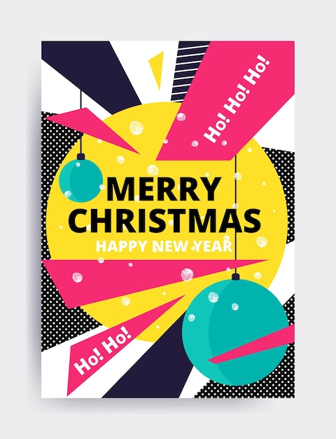 Merry christmas New Year design, eye catching banner template. Bright colorful vector illustrations for greeting card, posters, print, mobile phoned designs, ads, promotional material Yellow Pink Blue