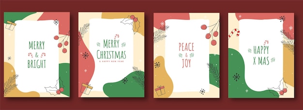 Merry Christmas And New Year Greeting Card Or Flyer Design In Four Options