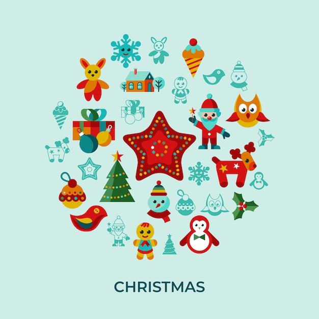 Merry christmas and new year icons collection