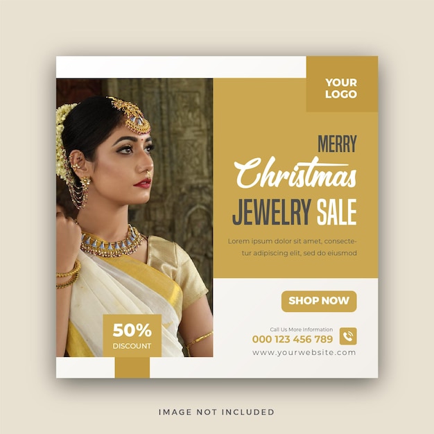 Merry Christmas New Year Jewelry Sale Social Media Post Or Square Instagram Post Web Banner Template