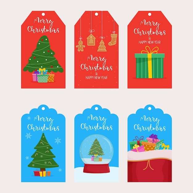 Merry Christmas and New Year label tag set Gift tags