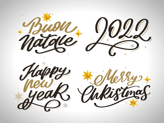 Vector merry christmas new year  lettering calligraphy design set vector illustration