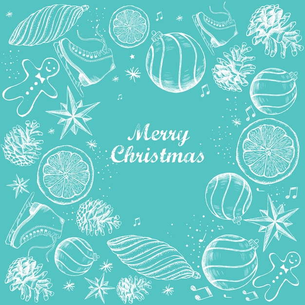 Merry Christmas and New Year set. Hand drawn illustration. Christmas Doodle collection.