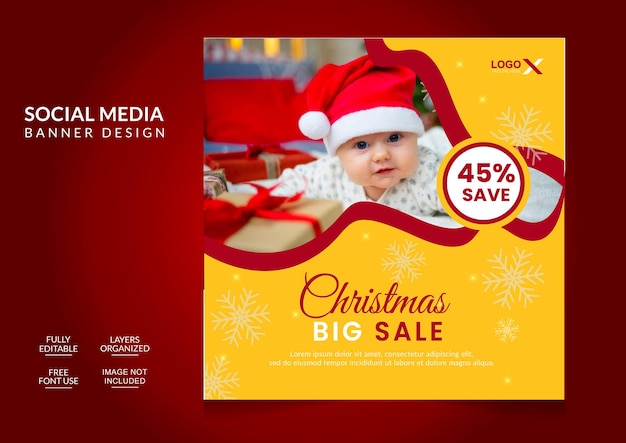 Merry christmas and new year social media banner post design