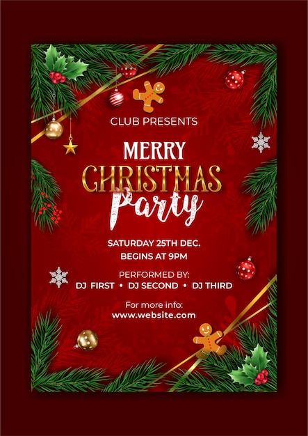 Merry christmas party card template design with red background