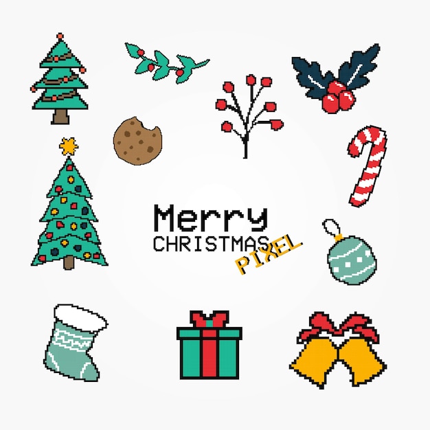 Merry christmas pixelated sticker set