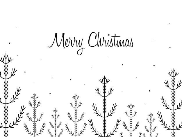 Merry Christmas postcard with Christmas trees minimalism simple vector illustration black and white snow