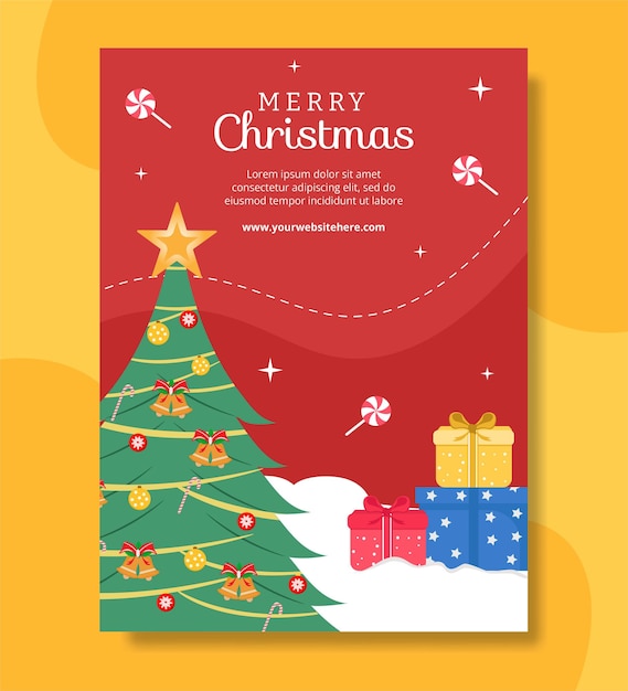 Merry Christmas Poster Template Hand Drawn Cartoon Flat Illustration