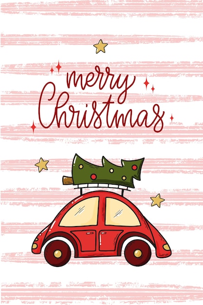 Merry Christmas quote decorated with car and tree