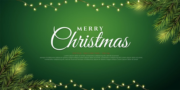 Merry christmas realistic background with fir twigs and decorative lights