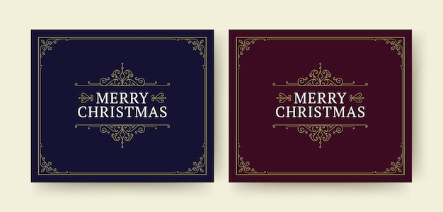 Vector merry christmas retro social media post design template with golden royal frame set vector flat