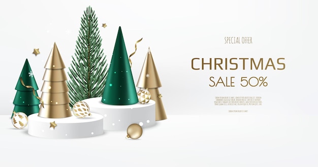 Merry Christmas sale banner template. Greeting card, banner, poster, header for website