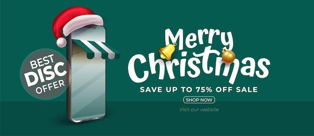 Merry christmas sale banner with online shopping concept