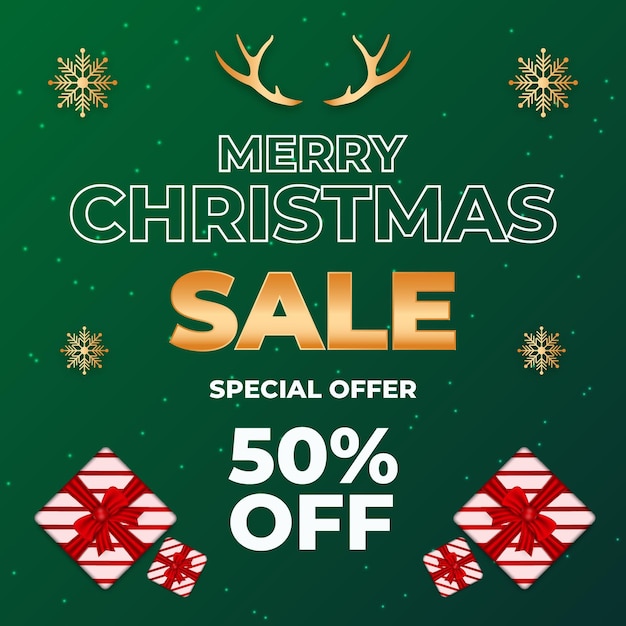 Merry christmas sale social media banner post design or flyer