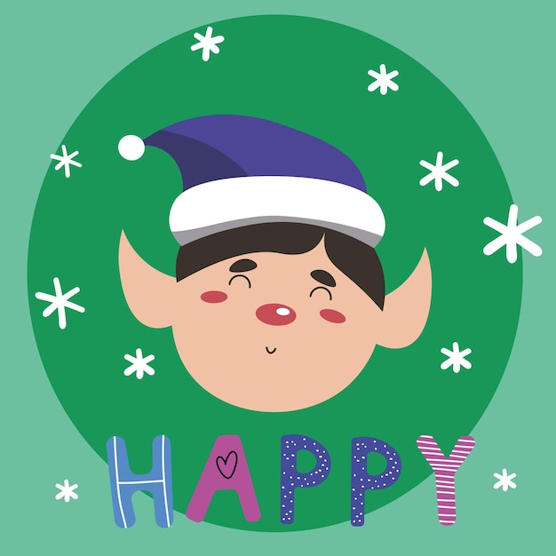 Merry Christmas Santa Claus Elf head face icon purple hat New Year Cute cartoon funny kawaii baby character Flat design Green background Vector illustration EPS