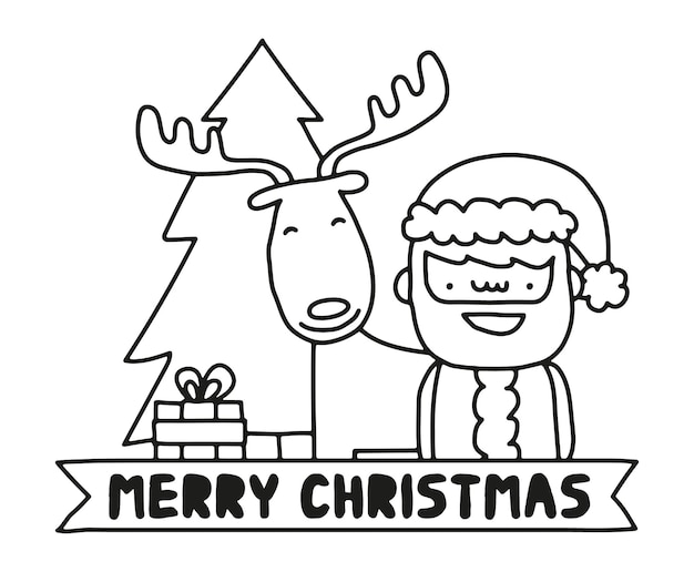 Merry Christmas Santa and reindeer vector illustration