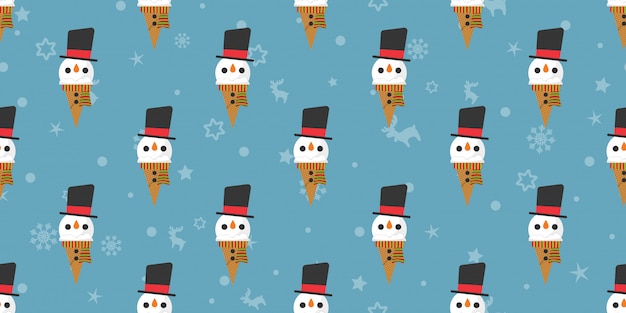 Merry Christmas, Snowman ice creams seamless pattern.