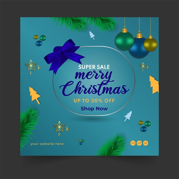 Merry Christmas social media post Ornament square background Premium Vector